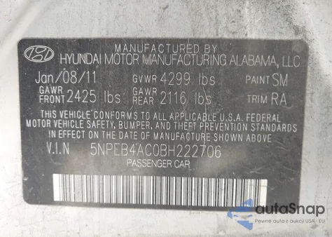 2011 Hyundai Sonata Gls из США, поврежденный, VIN 5NPEB4AC0BH222706